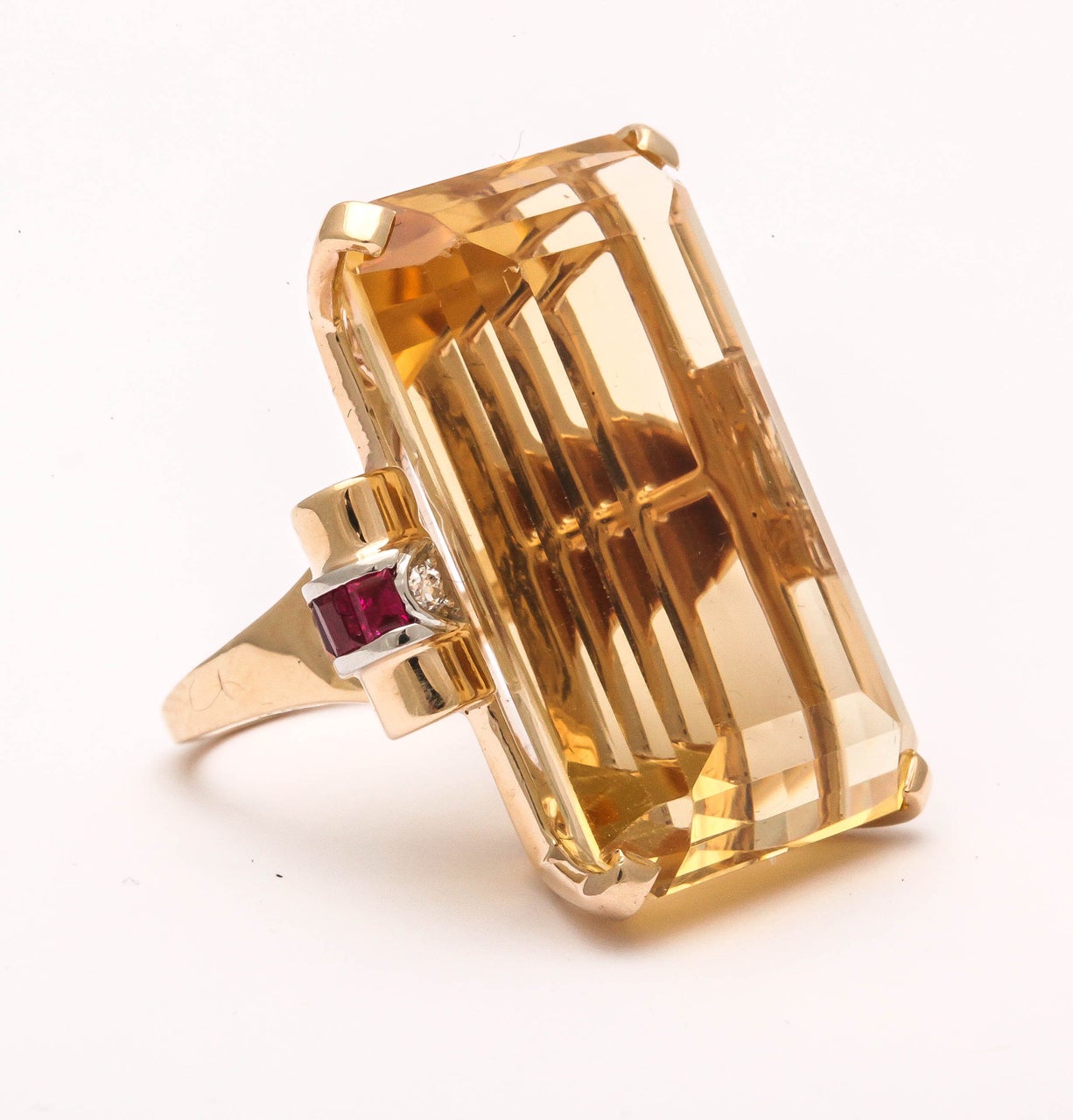 Retro Citrine Topaz Ruby Diamond Gold Cocktail Ring In Excellent Condition In New York, NY